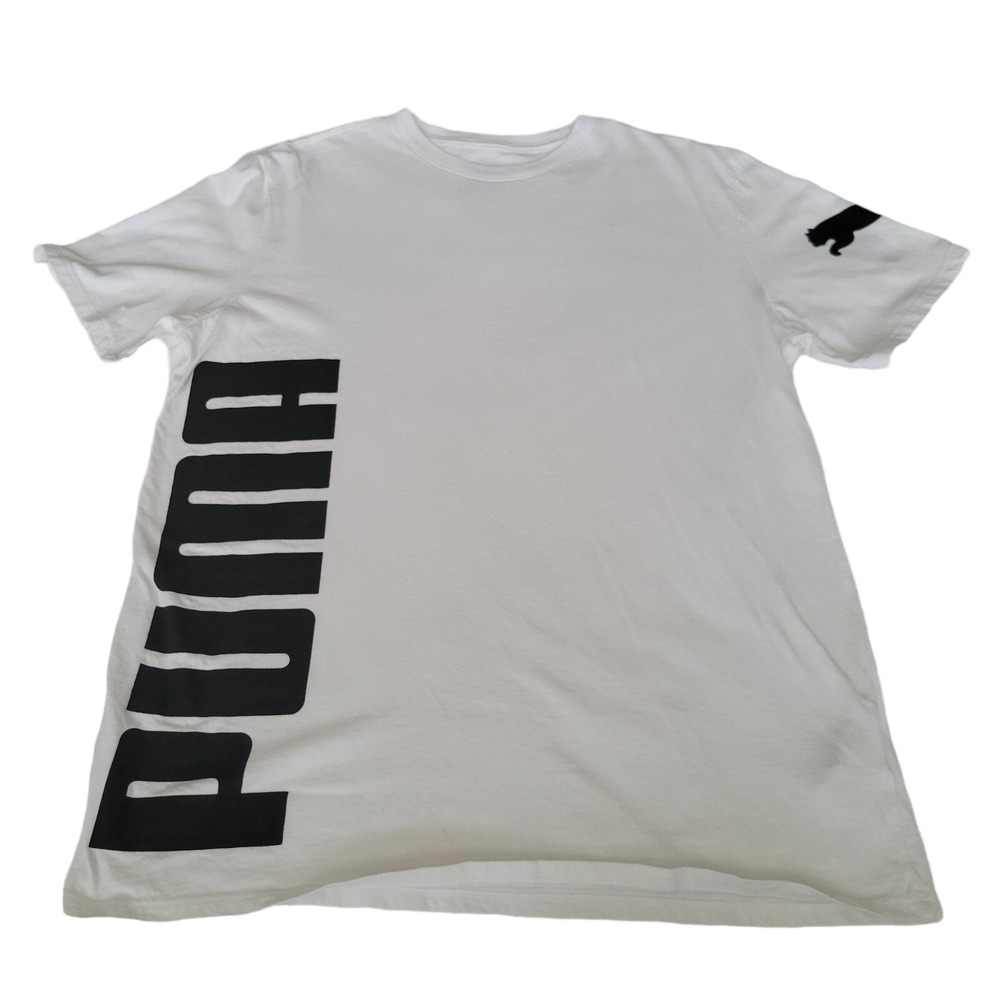 Puma TShirt Adult‎ Medium White Black Logo Spell Out Lightweight Athletic Casual
